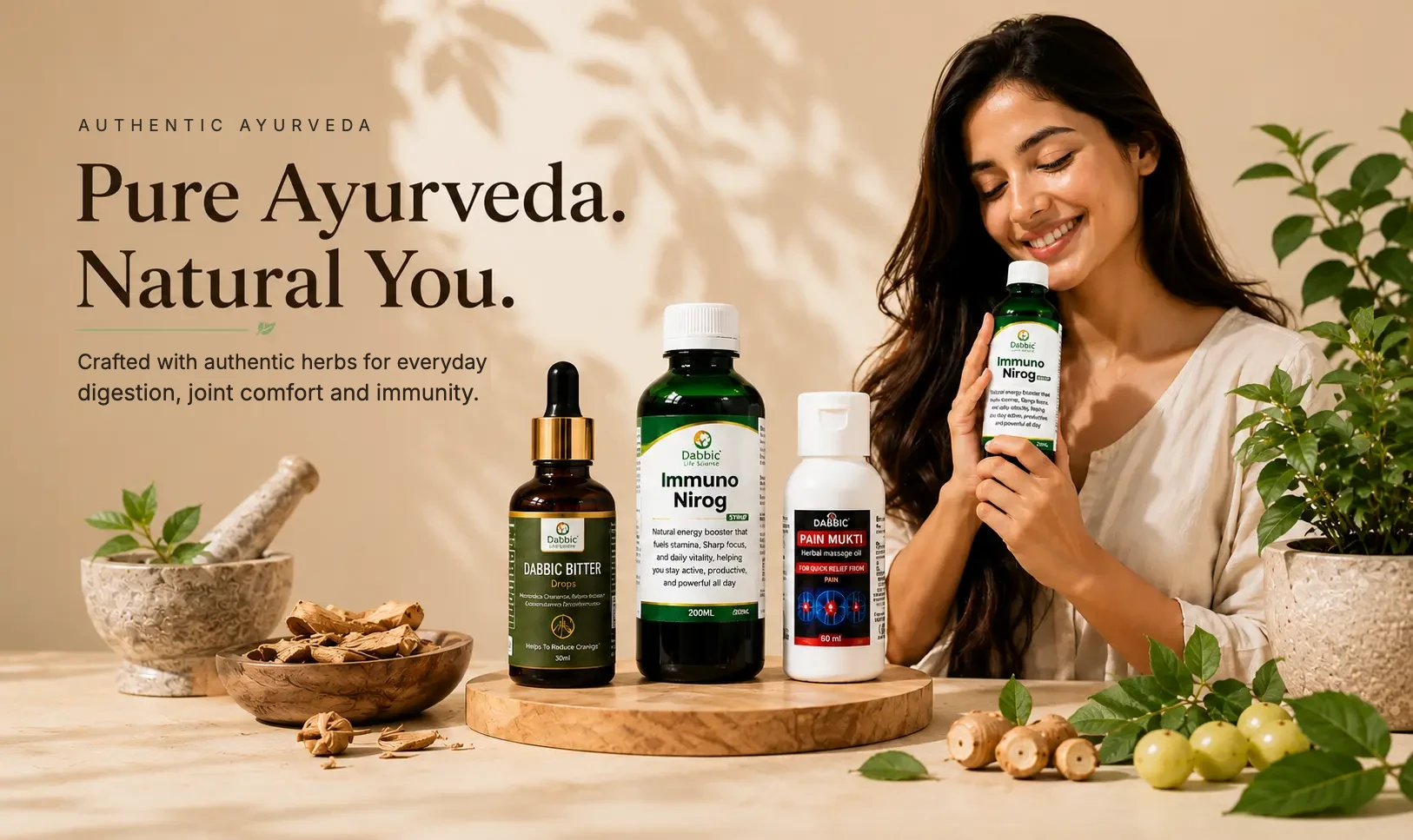 Pure Ayurveda – Dabbic Bitter Drops, Immuno Nirog and Pain Mukti Oil
